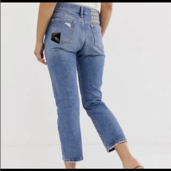 Free People Poppy Patch Straight Leg Jeans $148 Size 30x27 - Picture 5 of 13